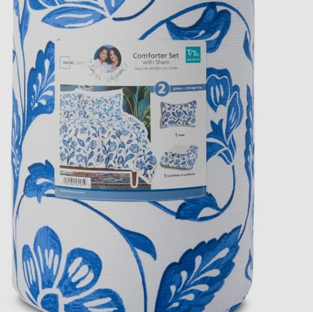 Floral Blue and White Comforter Set With Shan Size Twin XL 66×90 Standard Sham